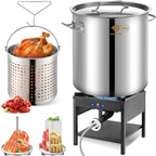 64QT Stainless Steel Pot with 200,000BTU Propane Fryer, Seafood Boil Pot, Crab Boil Pot, Lobster Pot, Shrimp Boil Pot, Tamale Steamer Pot with Basket and Turkey Fryer Burner
