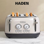 HADEN Dorset Stainless Steel 4-Slice Toaster with Browning Control, Cancel, Reheat and Defrost Settings