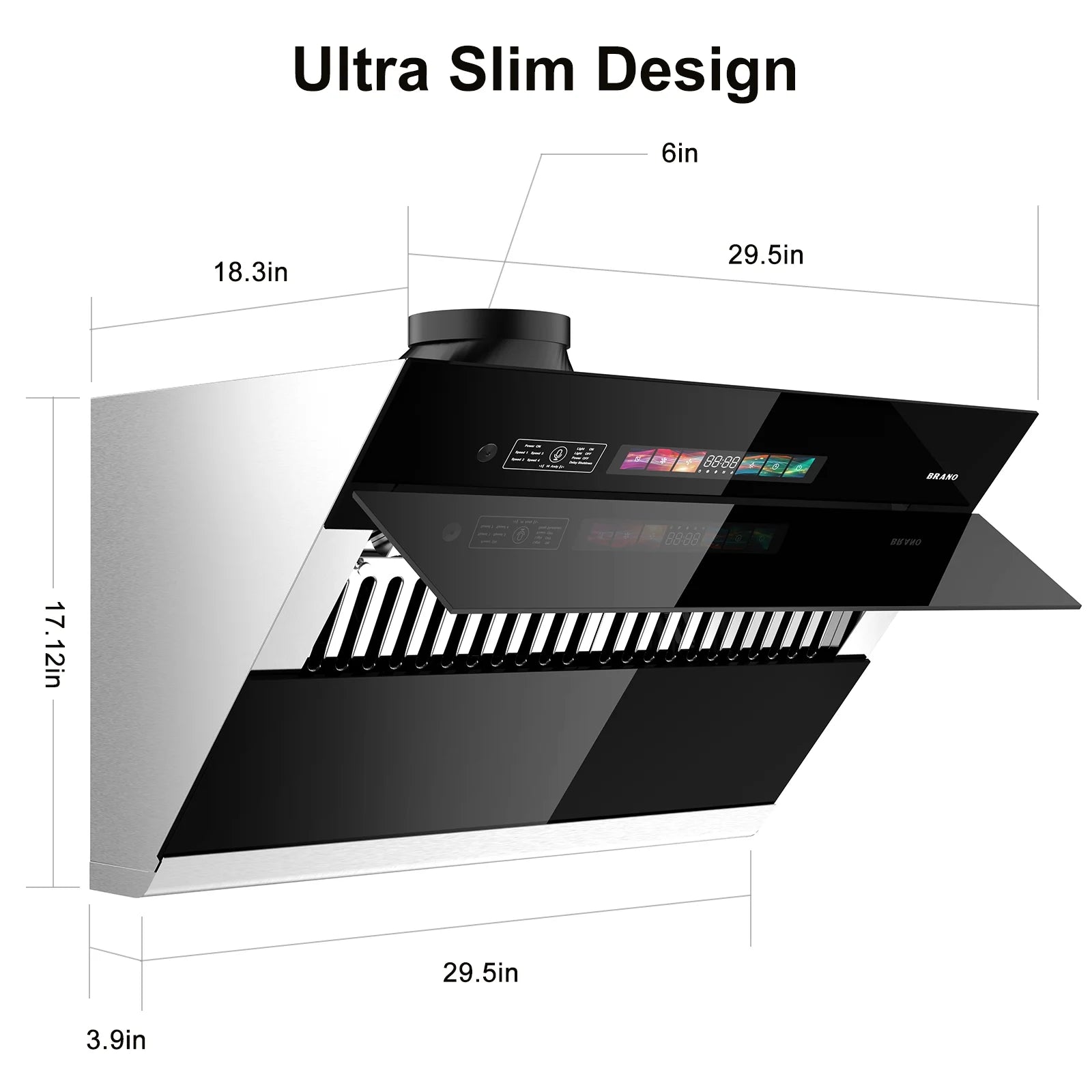 BRANO 30 inch Range Hood Stainless Steel Kitchen Hood, 900CFM, Voice/Gesture Sensing, Touch Control, Side-Draft Design