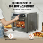 12-In-1 air-fried toaster oven, 25L convection table oven, 1700W stainless steel with pizza pan, rack and gloves, 12-slice and 12-inch pizza capacity