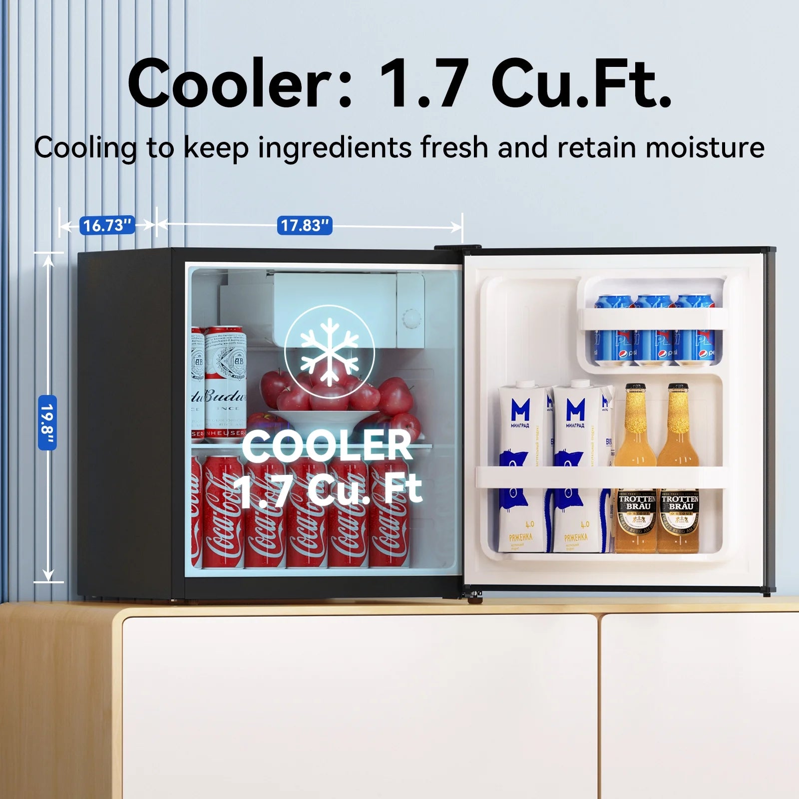 Frestec Compact Design Mini Refrigerator with Freezer, Black, 1.7 Cu.Ft