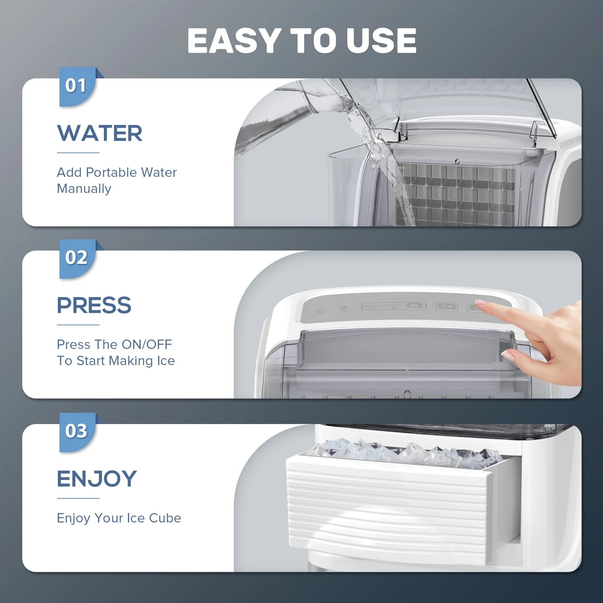 Auseo Cubic Ice Maker Machine, 2 Ice Size, 33 Lbs/Day, 24 Pcs Ice Cube Per Cycle, Large Ice Cube Storage Capacity, Adjustable Ice Thickness for Home/Office/Dorm, Silver