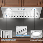 20" 600 CFM Range Hood Insert, Ultra-Quiet ��60dB, Dishwasher-Safe Filter, 3-Speed, LED Lights, Ductless/Ducted