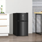 Homiyad 3.2 Cu.Ft Mini Fridge with Freezer, Double Door Compact Refrigerator with Adjustable Thermostat, Shelf and Reversible Door for Bedroom, Dorm, Home Office, Energy Efficient, Black