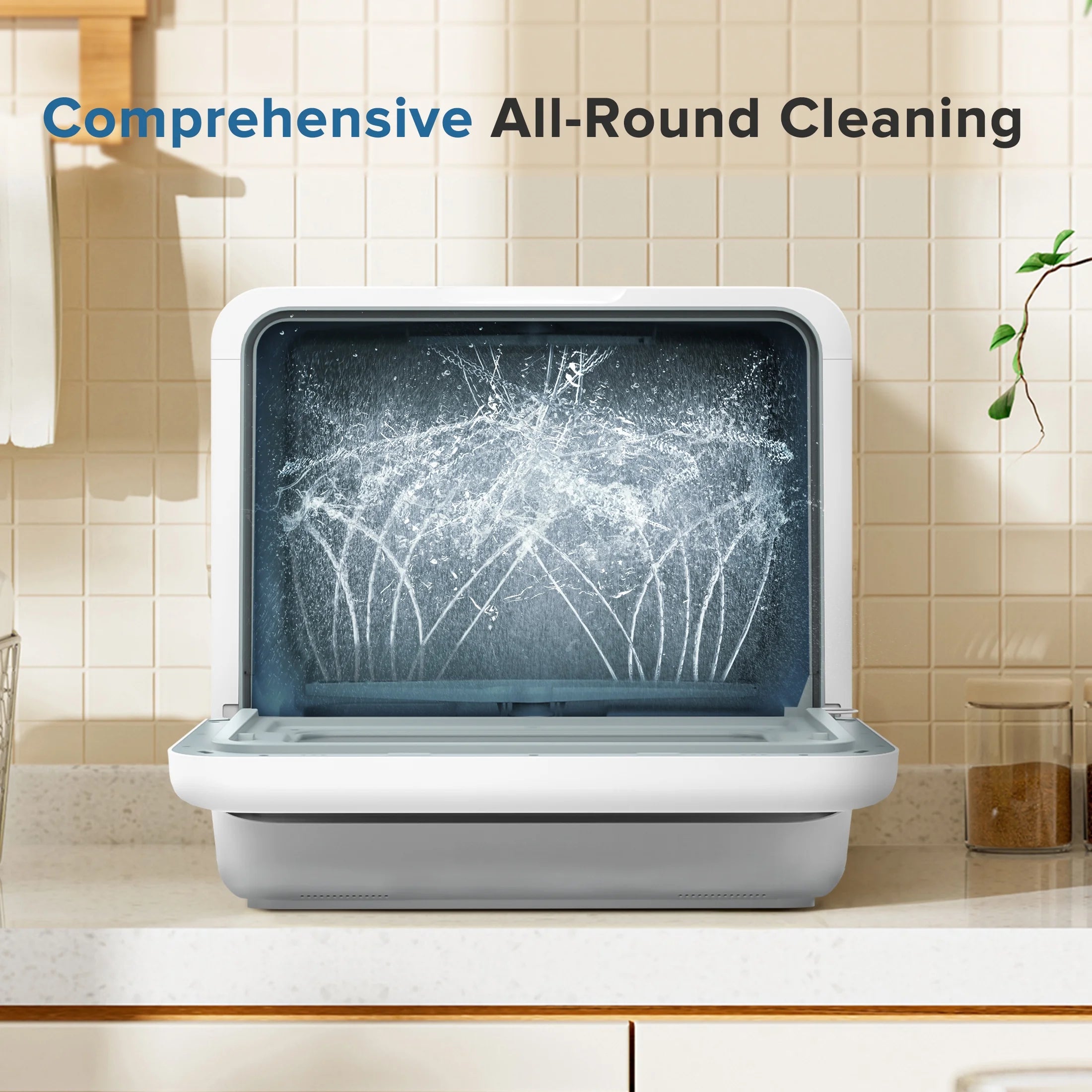 Auseo Portable Countertop Dishwasher, 6 Washing Programs with Child Lock and Air-Dry Function, Suitable for Home/Kitchen