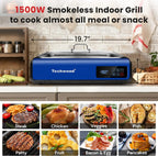 Techwood Indoor Smokeless Grill, 1500W, Black, Electric Portable Korean BBQ Grill with Tempered Glass Lid