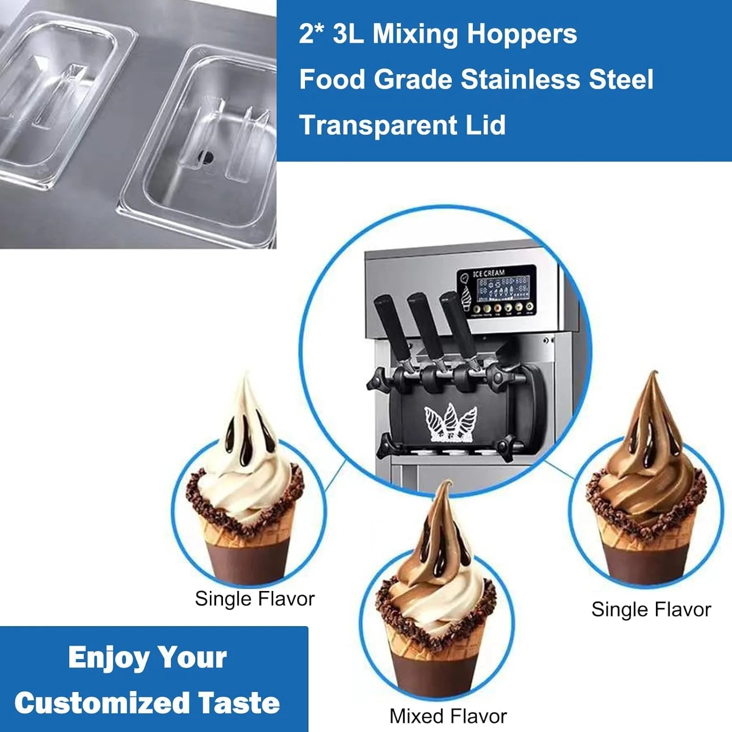 SIHAO 1200W Commercial Ice Cream Machine Countertop 18L/H Soft Serve Ice Cream Maker with LED Display