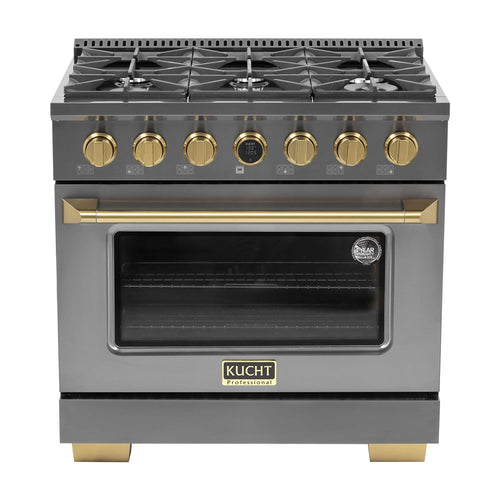 36 in. 5.2 cu. ft. Dual Fuel Range for Propane Gas in Titanium Stainless.