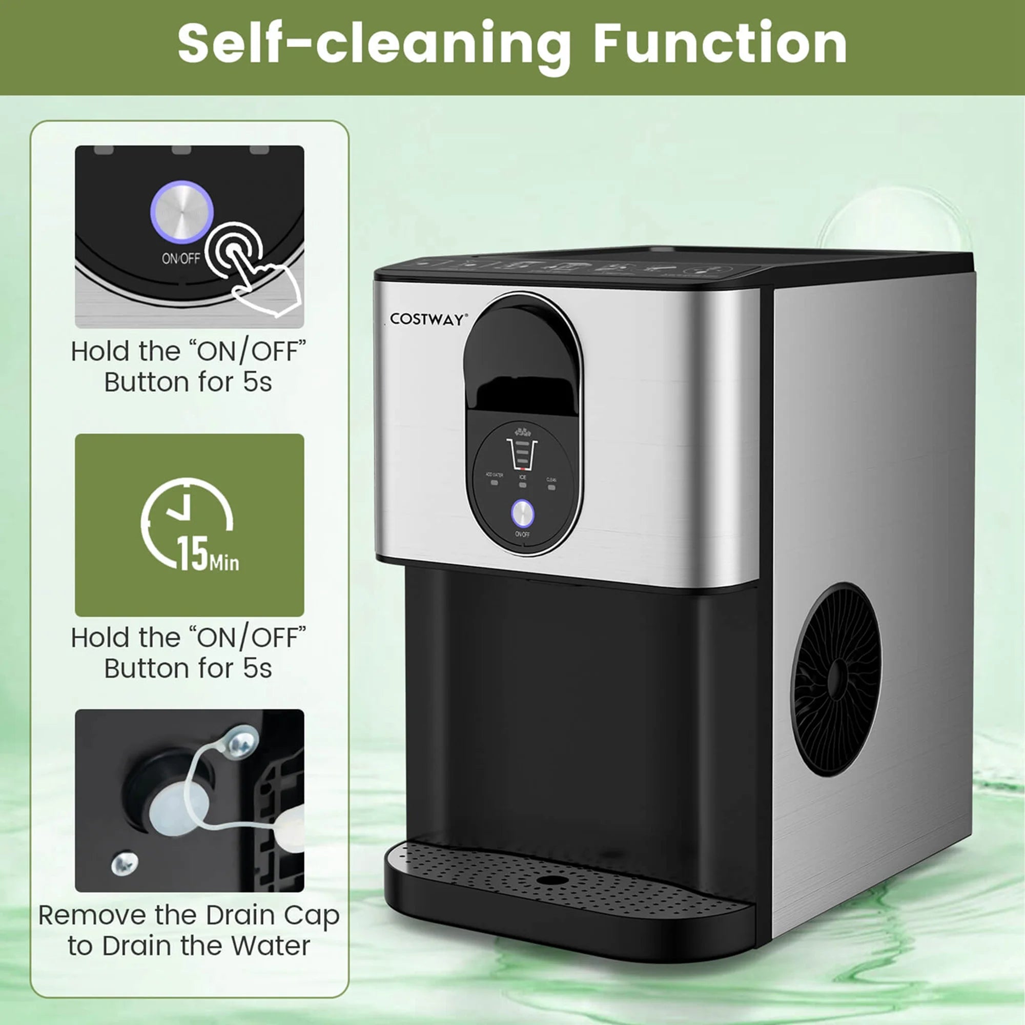 Costway 56 lbs/24 H Pepple Chewable Countertop Ice Maker with Self-Cleaning System