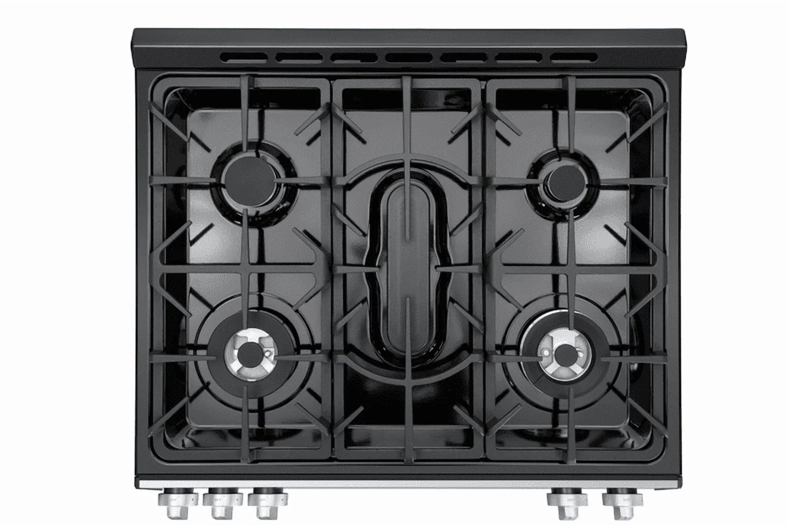 Kenmore 22-76853 5.6 cu. ft. Front-Control 5 Burner True Convection Gas Range with Oven, Large Window, Three Oven Racks, Dishwasher Safe Cast Iron Grates
