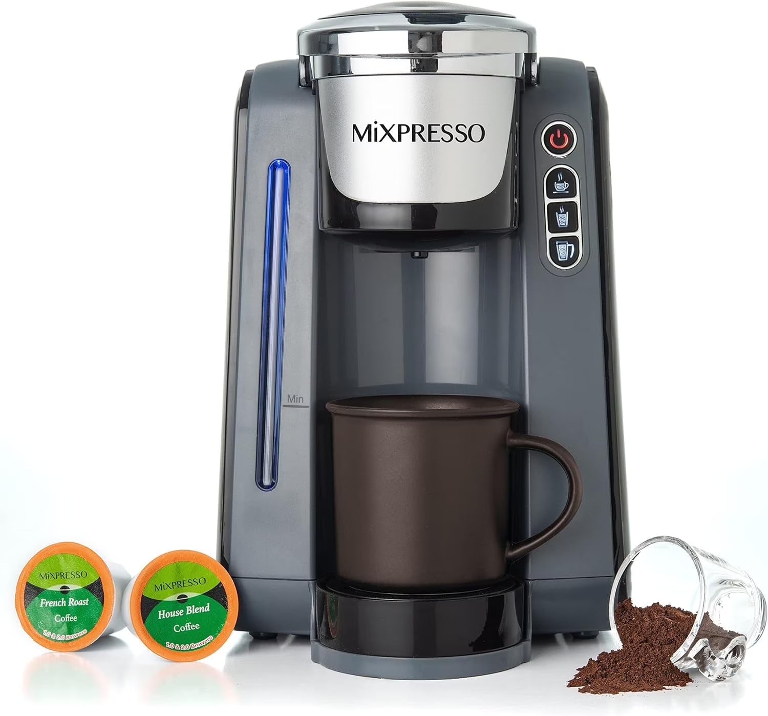Mixpresso Single Cup Coffee Maker Compatible With 1.0 & 2.0 Single Cup Pods, Removable 45oz Water Tank, Quick Brewing with Auto Shut-Off, One Touch Function (Red/Black)