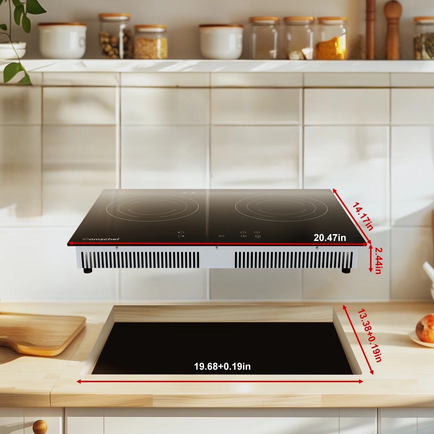 Double Induction Cooktop 1800W Induction Stove Top 2 Burners for Cooking, Sumaki Built-in Electric Cooktops With 9 Power Levels