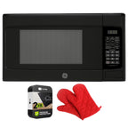GE GCST11N1WSS 1.1 cu. ft. Countertop Microwave Oven 950 Watts Stainless Steel Bundle with 2 YR CPS Enhanced Protection Pack and Deco Chef Pair of Red Heat Resistant Oven Mitt