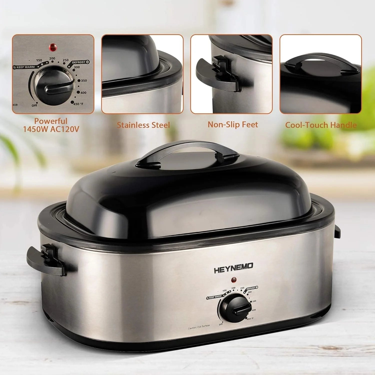20 Quart Electric Roaster Oven, Turkey Roaster Electric, Roaster Oven Buffet, Selfbasting Lid, Removable Pan, Full-Range Temperature Control Cool-Touch Handles, Turkey Roaster, Black