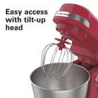 Hamilton Beach 4 Quart Stand Mixer for Kitchen, 7 Speeds, Tilt-Head, Dough Hook, Whisk & Flat Beater, White