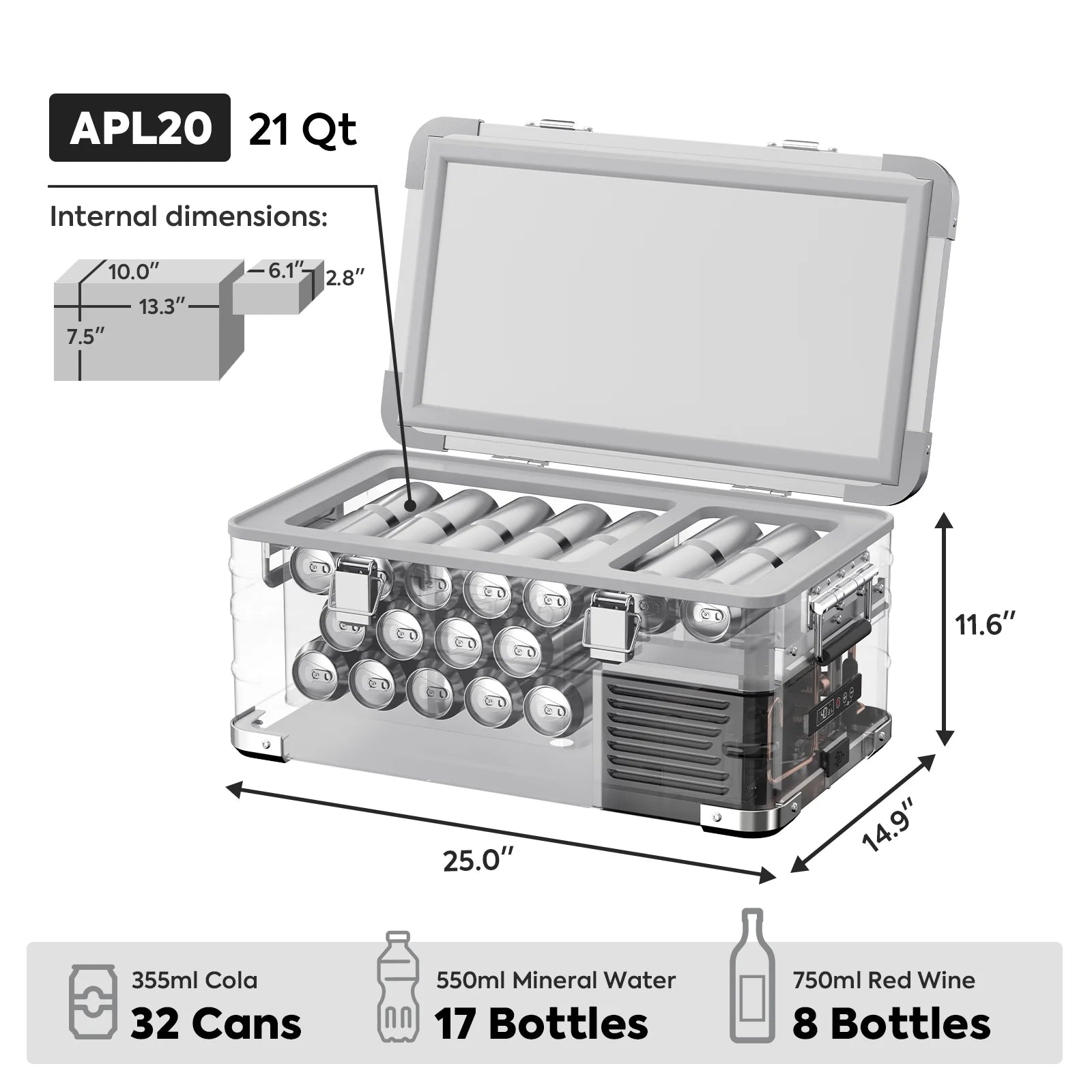 APL20 Aluminum Single Zone 21QT Portable Refrigerator Silver