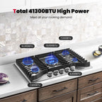 GASLAND Master Series 30 Inch Gas Cooktop with Griddle PRO GH3805SS1FC with 5 Burners, CSA certified,120V Plug-in, NG/LPG Convertible