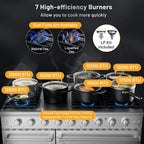 Spaco 48 Inches Freestanding Natural Gas Range with 7 Burners Cooktop, Gas Cooktop for Kitchen, Stainless Steel