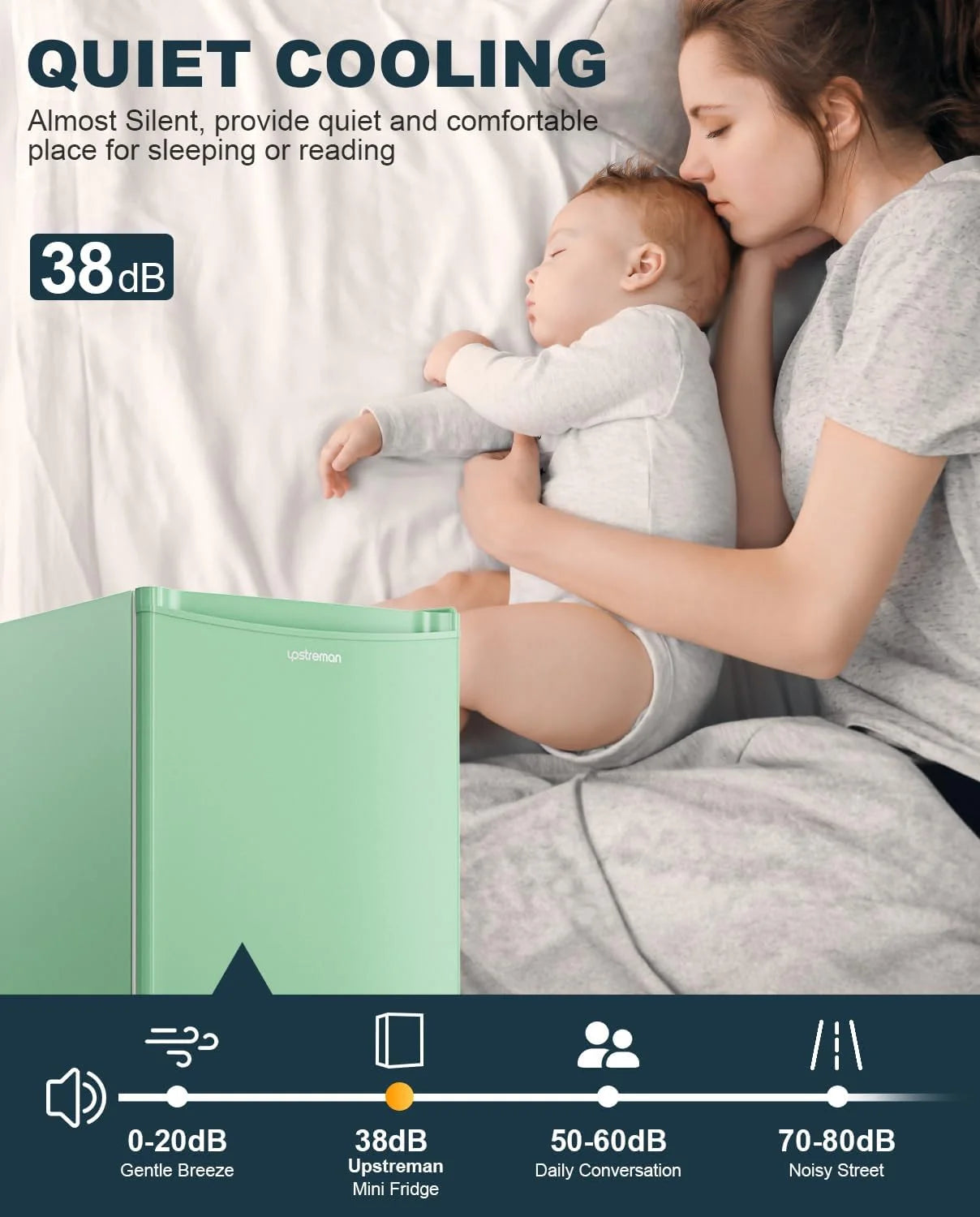 Upstreman 3.2 Cu.Ft Mini Fridge with Freezer, Single Door Mini Fridge, Dorm Fridge, Adjustable Thermostat, Mini Refrigerator for Bedroom, Office, Dorm, Green-BR321