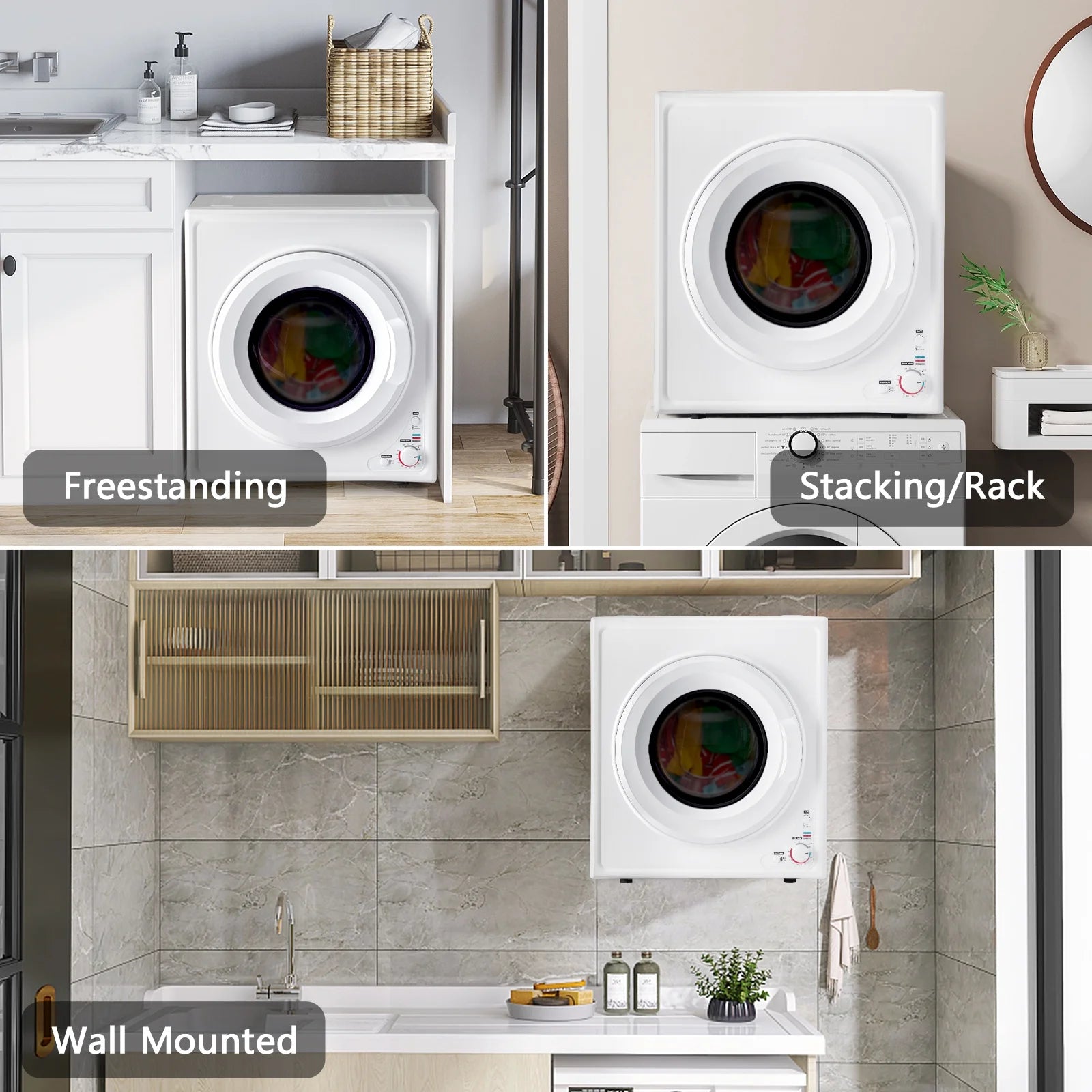 ZOKOP GYJ40-168I1 Compact portable Household clothes Dryer 4KG 2.6CUFT with Stainless Steel Drum White 120V 1400W MECHANICAL Control