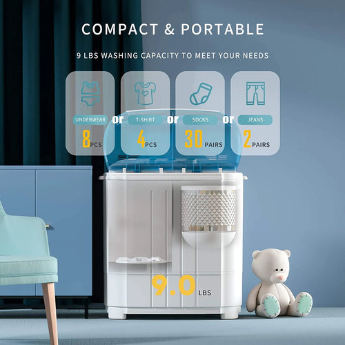Auertech Portable Washer 14lbs Mini Twin Tub Compact Semi-Automatic Washer Spinner Combo, Gravity Drain