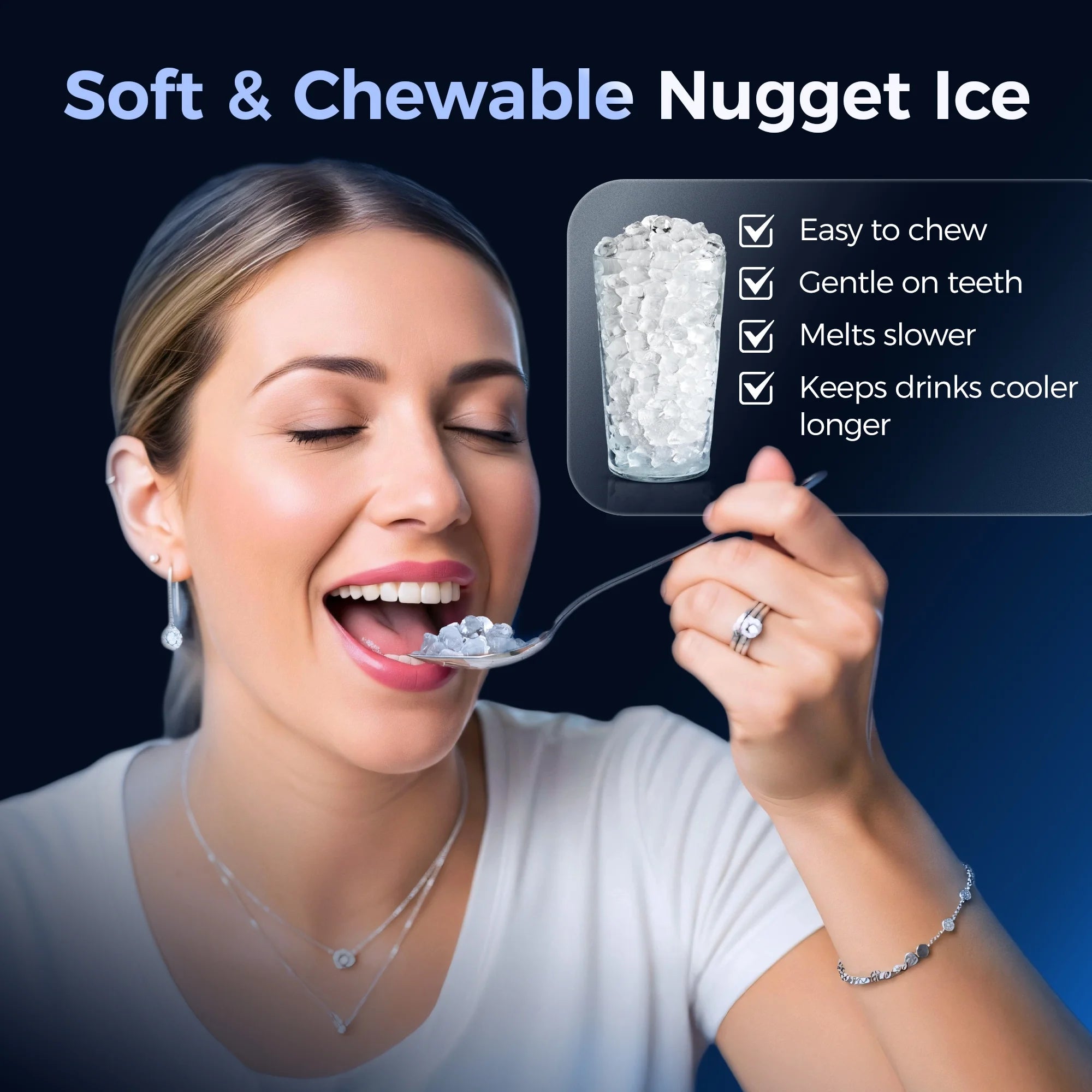 Simzlife Nugget Ice Maker Countertop, 44.9lbs per Day Chewable Pebble Nugget Ice Machine with Touch Screen for Home, Kitchen, Office, Stainless Steel, Black