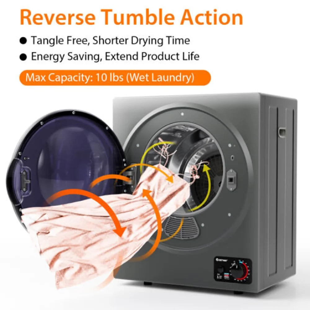 GVN Dryer, Drying Machines,1.5 Cu .ft Clothes Dryer with with Stainless Steel Wall Mount-Gray
