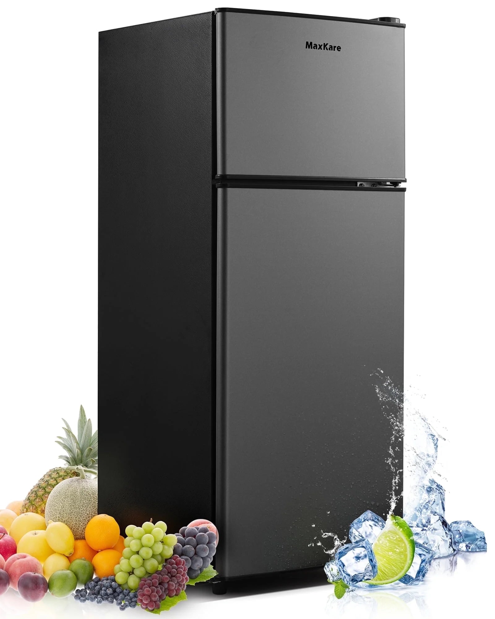 MaxKare 3.6 Cu.ft Mini Fridge with Freezer 2-Door Compact Refrigerator for Dorm, Office, Bar, RV, Bedroom, Silver