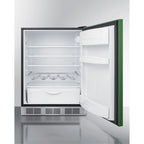Undercounter 24" all-refrigerator for residential use with lavender purple door, stainless steel handle, and black cabinet