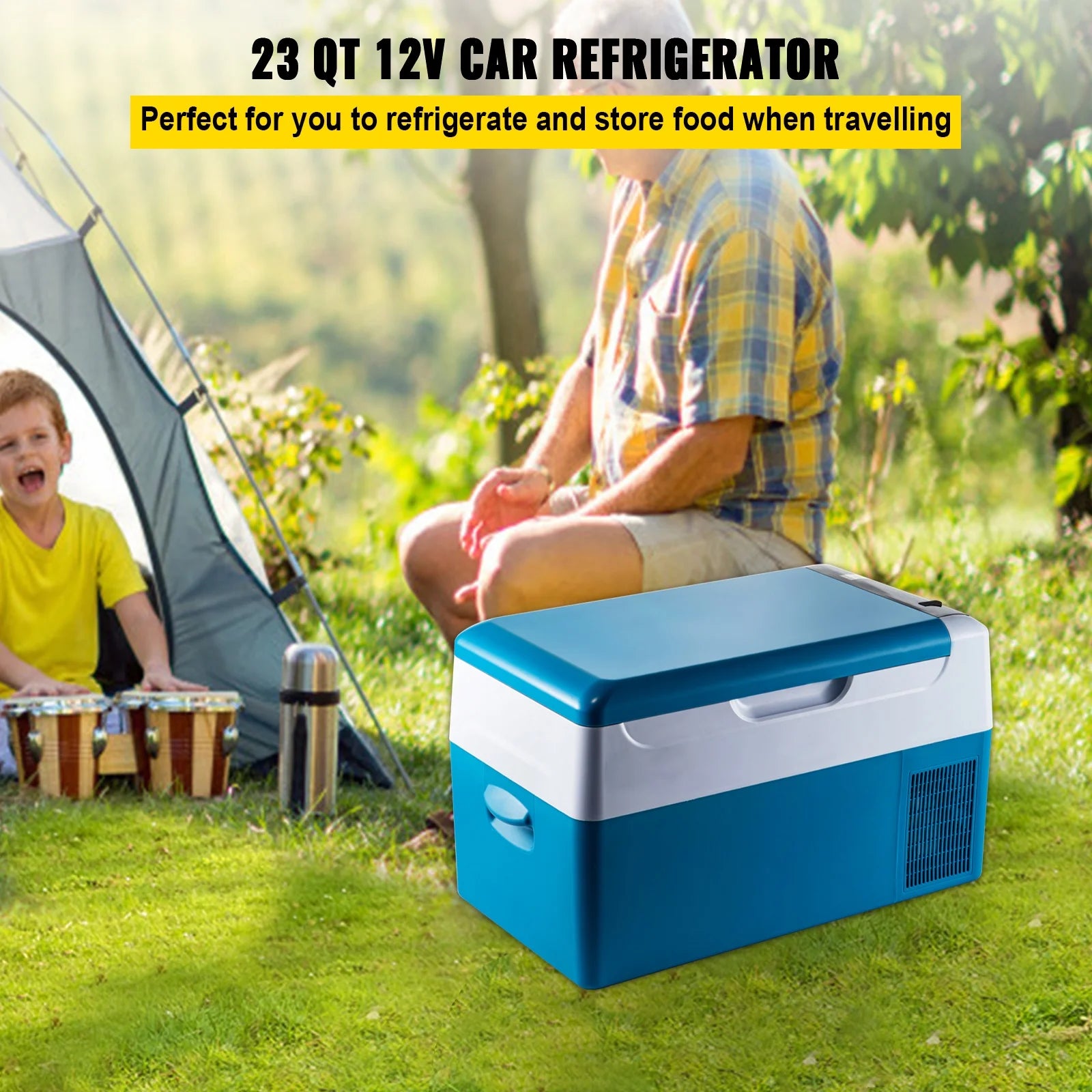 BENTISM 22L Portable Car Refrigerator, 23 Quart RV Fridge, 12/24V DC & 110-240V AC Vehicle Car Truck Boat Mini Electric Cooler for Driving Travel Fishing Outdoor and Home Use