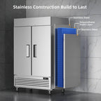 Coolski 54a??a?? Wide Commercial Freezer with 2 Door, Stainless Steel Reach-in Freezer Upright, 49 Cu.Ft Large Capacity ETL NSF Approved