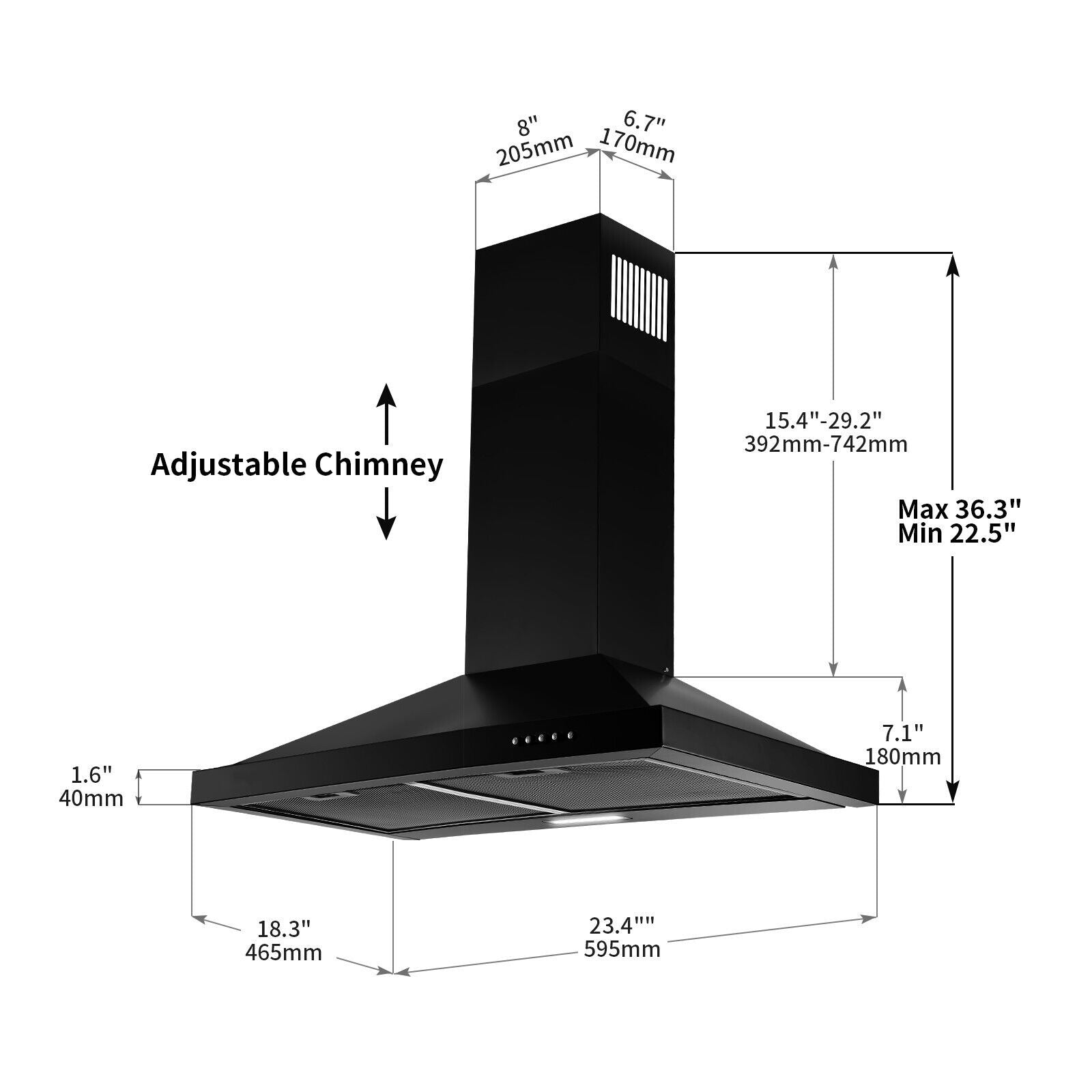 "Joeaonz 24"" Wall Mount Convertible Range Hood, 450CFM, Stainless Steel, 3-Speed with LED Light"