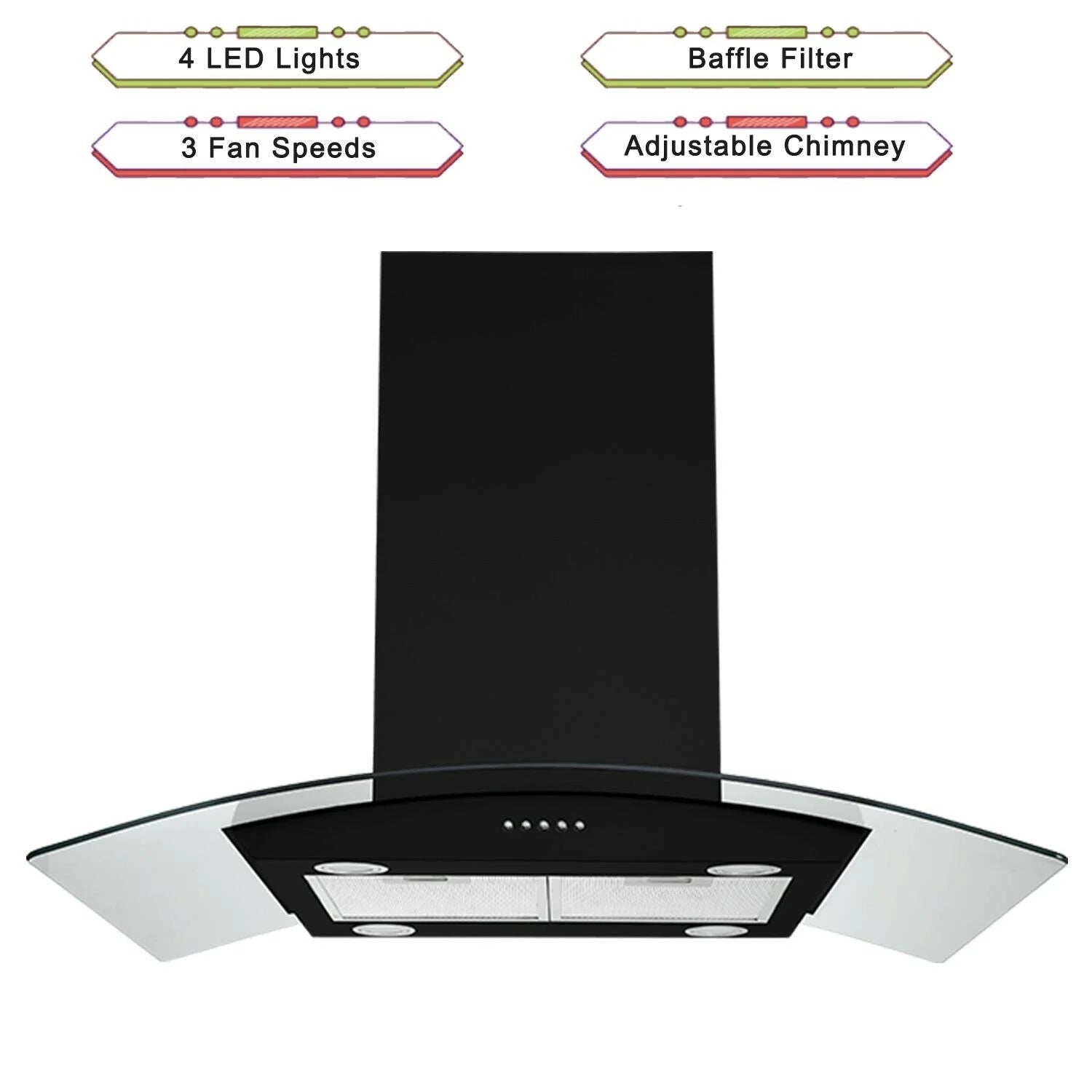 "Joeaonz 30"" Island Mount Range Hood, Stainless Steel, LED Bulbs, Easy-Clean Filters, 120V"