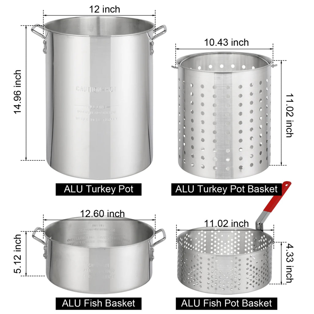 Turkey Fryer Kit, 30QT Aluminum Turkey Deep Fryer & 10QT Fish Fryer Kit w/Baskets & Stand, 54000 BTU Propane Burner, Thermometer, Marinade Injector, Turkey Rack & Rack Lifter, for Outdoor Cooking