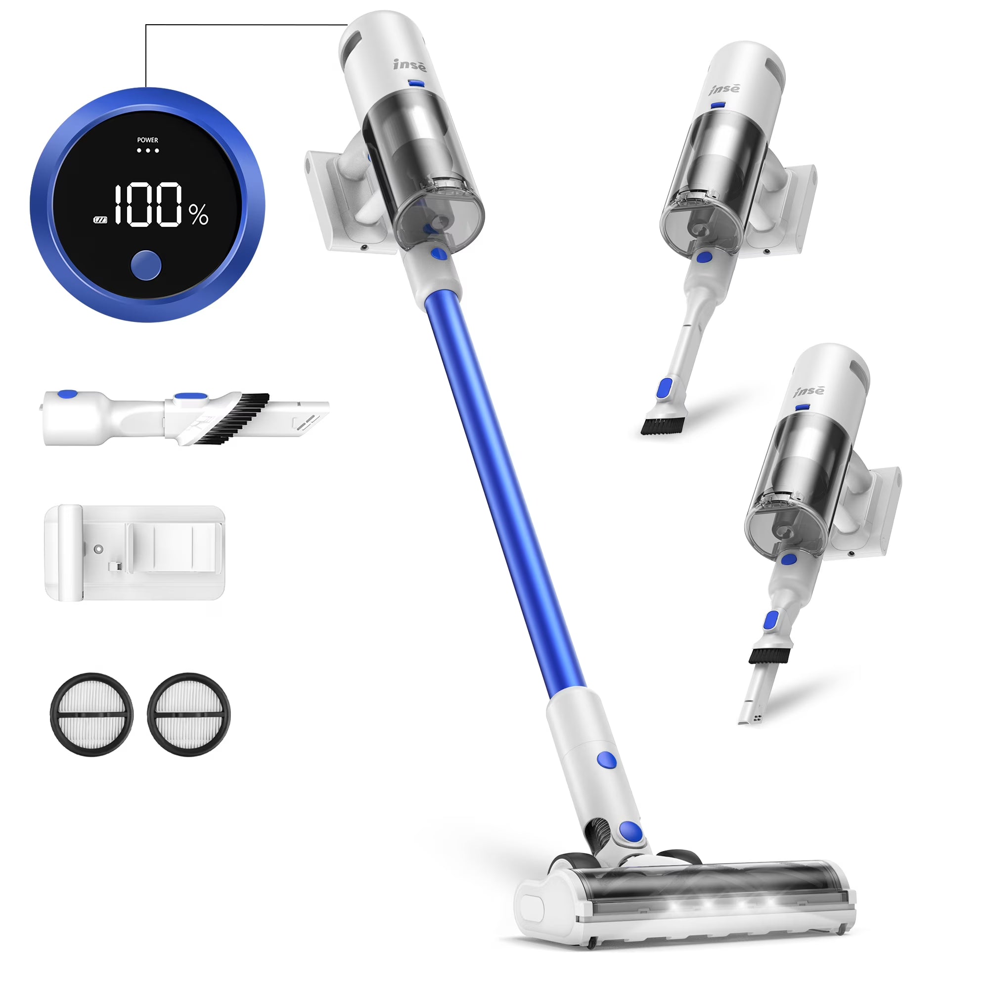 INSE Lightweight Cordless Vacuum with 30Kpa Powerful Suction & 60 Mins Runtime, Stick Vacuum  for Carpet, Tile, Pet Hair, Hardwood Floors