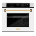 ZLINE 30 in. Autograph Edition Professional Convection Single Wall Oven with Air Fry and Self Clean in Stainless Steel with White Matte Door and Polished Gold Handle (WASZ-WM-30-G)