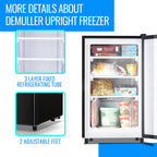 DEMULLER Upright Freezer with 7 Adjustable Thermostat Stand-up Single Door Freezers Black