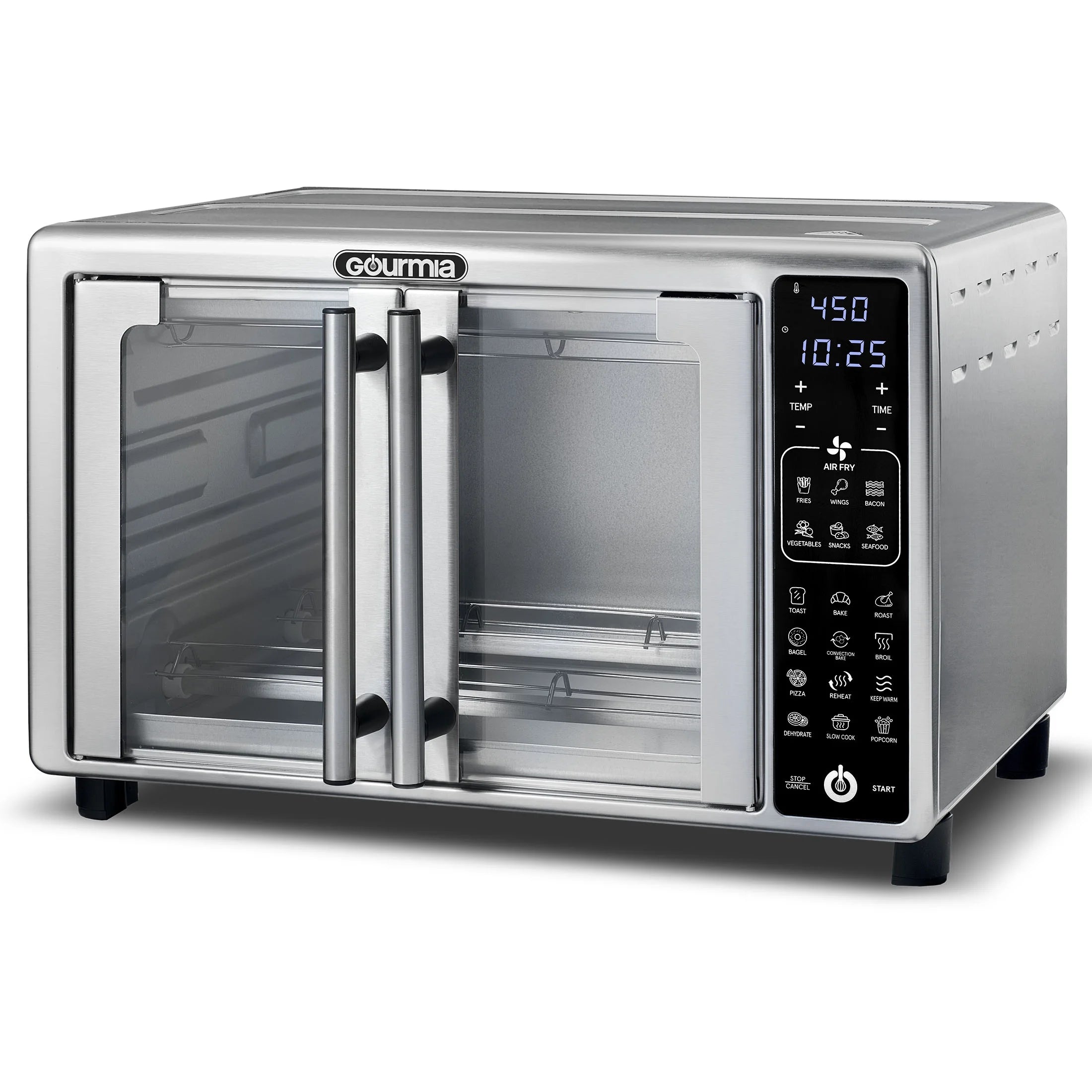 Gourmia French Door 6-Slice Digital Toaster Oven Air Fryer, 19 One-Touch Presets, 24L, Stainless Steel