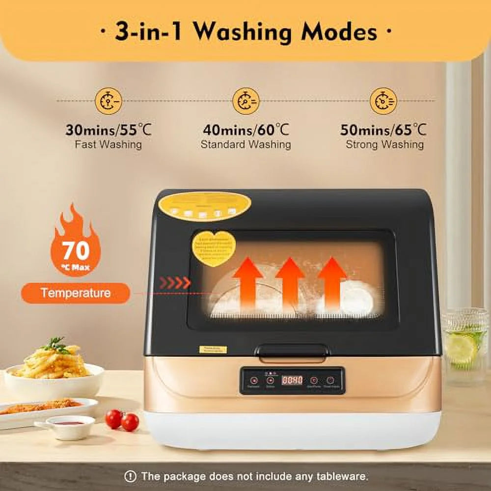 1200W 110V Portable Countertop Dishwasher, 5-Liter Compact Dishwasher, Automatic Dishwasher with 4 Washing Programs+360�� Streak-Free Deep Cleaning, Dishwasher for Apartment/Office/