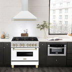 ZLINE 36" Autograph Edition DuraSnow Stainless Steel Range Hood with White Matte Shell and Gold Handle