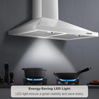 30-inch Wall Mount Range Hood 450CFM - Stainless Steel Kitchen Vent Hood, Ultra Quiet 55dB, Ducted/Ductless Convertible, 3-Speed + LED Light, Dishwasher-Safe Baffle Filters 120V