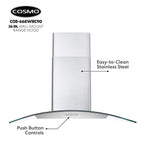 30 in. Vista Collection Ductless Wall Mount Range Hood, Button Controls, LED Lights, Stainless Steel
