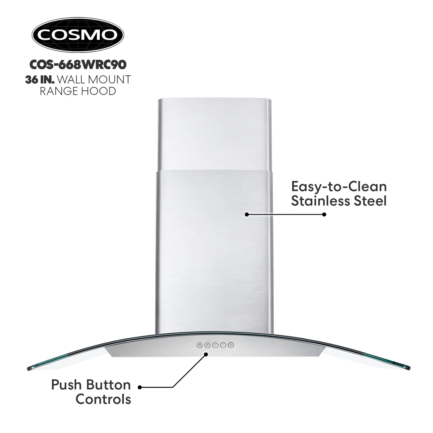 30 in. Vista Collection Ductless Wall Mount Range Hood, Button Controls, LED Lights, Stainless Steel