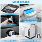 Veeboto 20lbs Fully Automatic Washing Machine, Washer Machine with 10 Wash Programs/8 Water Levels, Portable Washing Machine with LED Display & 1 Adjustable feet, White