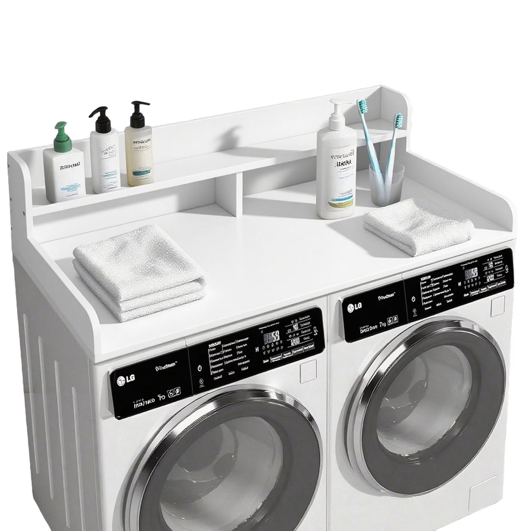 S-HOME Large Space 2-Tier Washer and Dryer Countertop with 2.75 Inch H Guard, 54 Inch W x 27.5 Inch D Topper for Laundry Room