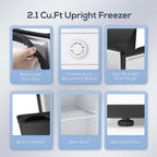 Auseo Mini Freezer Countertop, Energy Saving 2.6 Cu.ft, Single Door Compact Upright Freezer with Reversible Door for Home/Office/Kitchen-White