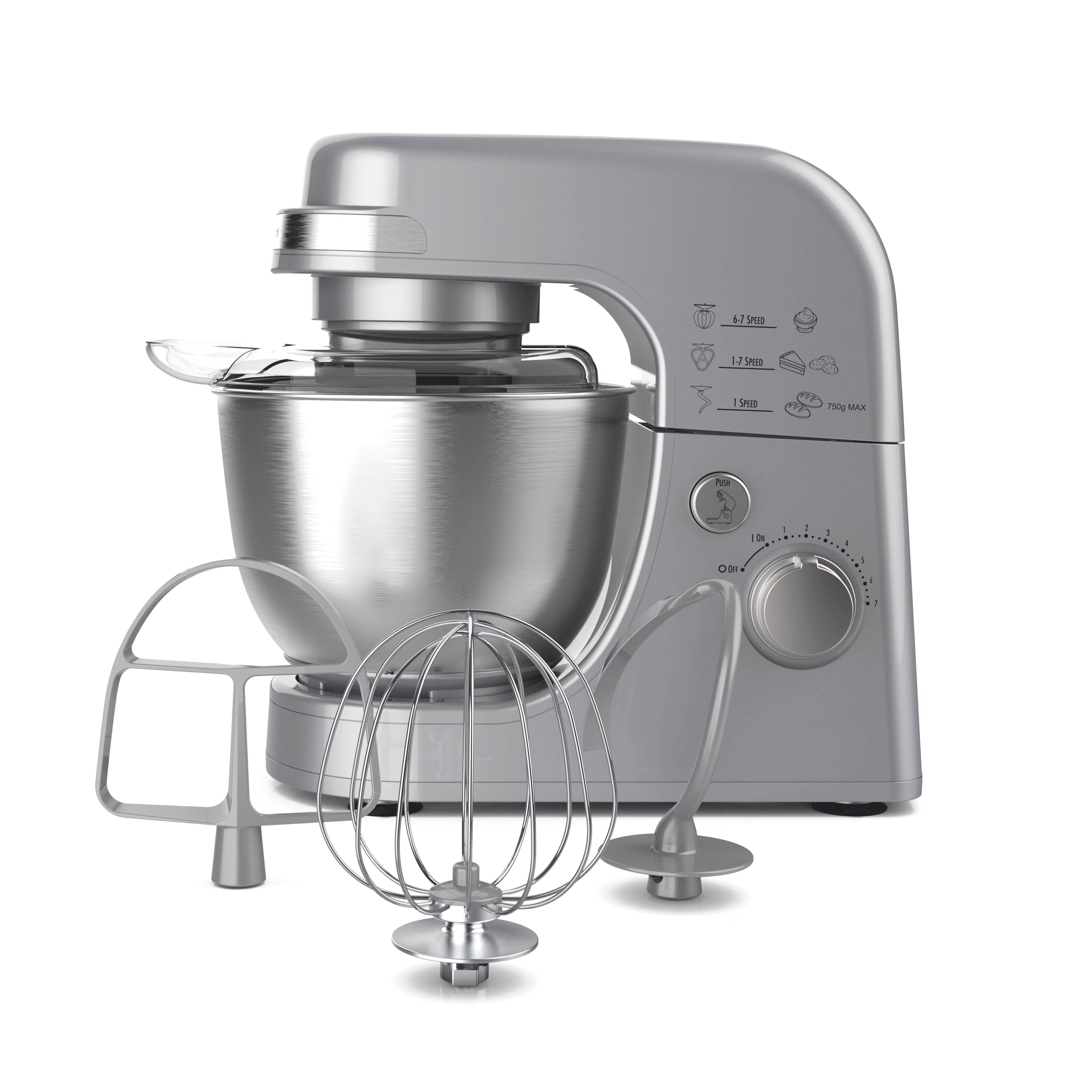 Hamilton Beach 4 Quart Stand Mixer for Kitchen, 7 Speeds, Tilt-Head, Dough Hook, Whisk & Flat Beater, White