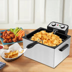 SUSTEAS 5.3 Qt Electric Deep Fryer with 3-Baskets for Home, 1800W, Timer & Temp Control, Stainless Steel & Black