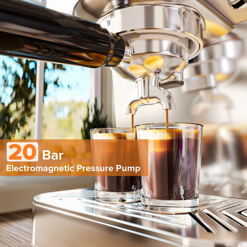 Auseo Espresso Machines with Cold Brew & Milk Frother, 20-Bar Pressure Espresso Coffee Maker, Smart LED Display & Compact Stainless Steel Design for Lattes/Cappuccinos
