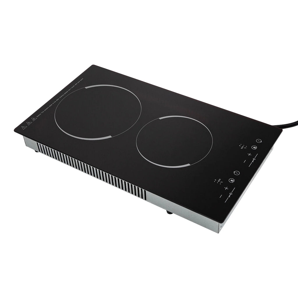 Home Electric 110V Ceramic Stove Cooktop Sensor Touch Control 2 Burners with Plug,Black,20.08x11.34in,Modern Style
